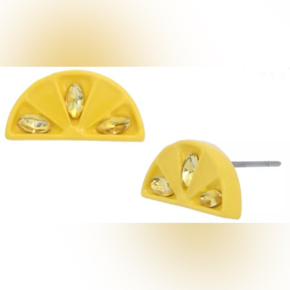 BETSEY JOHNSON Summer Picnic Crystal-Studded Lemon Wedge Stud Earrings NEW NWT